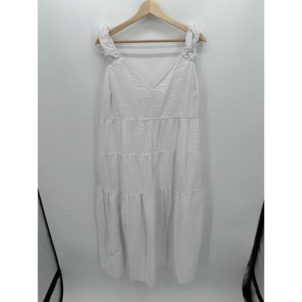 Old Navy Womens White Maxi Dress Size XL Tiered Boho Cottagecore Milkmaid Pocket